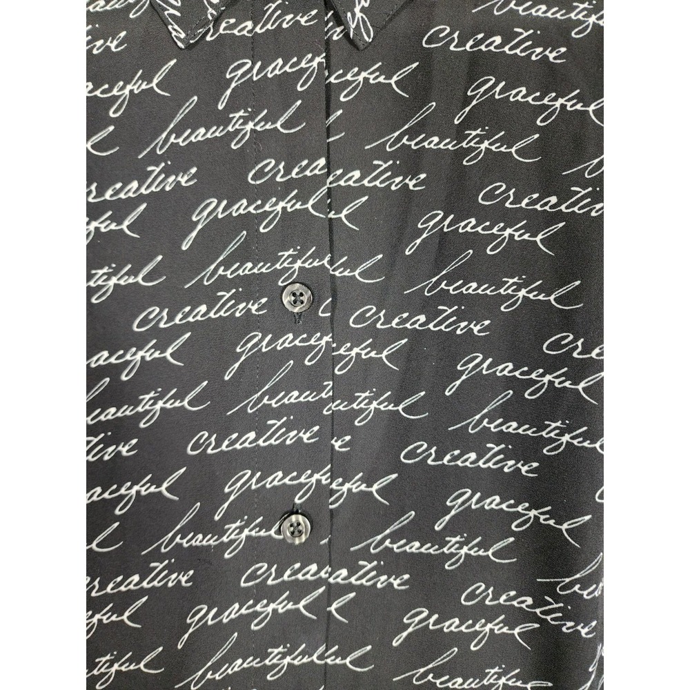 Chico's Womens 1 Black Blouse Top Script Print Career Artsy Office Literary - Picture 6 of 7